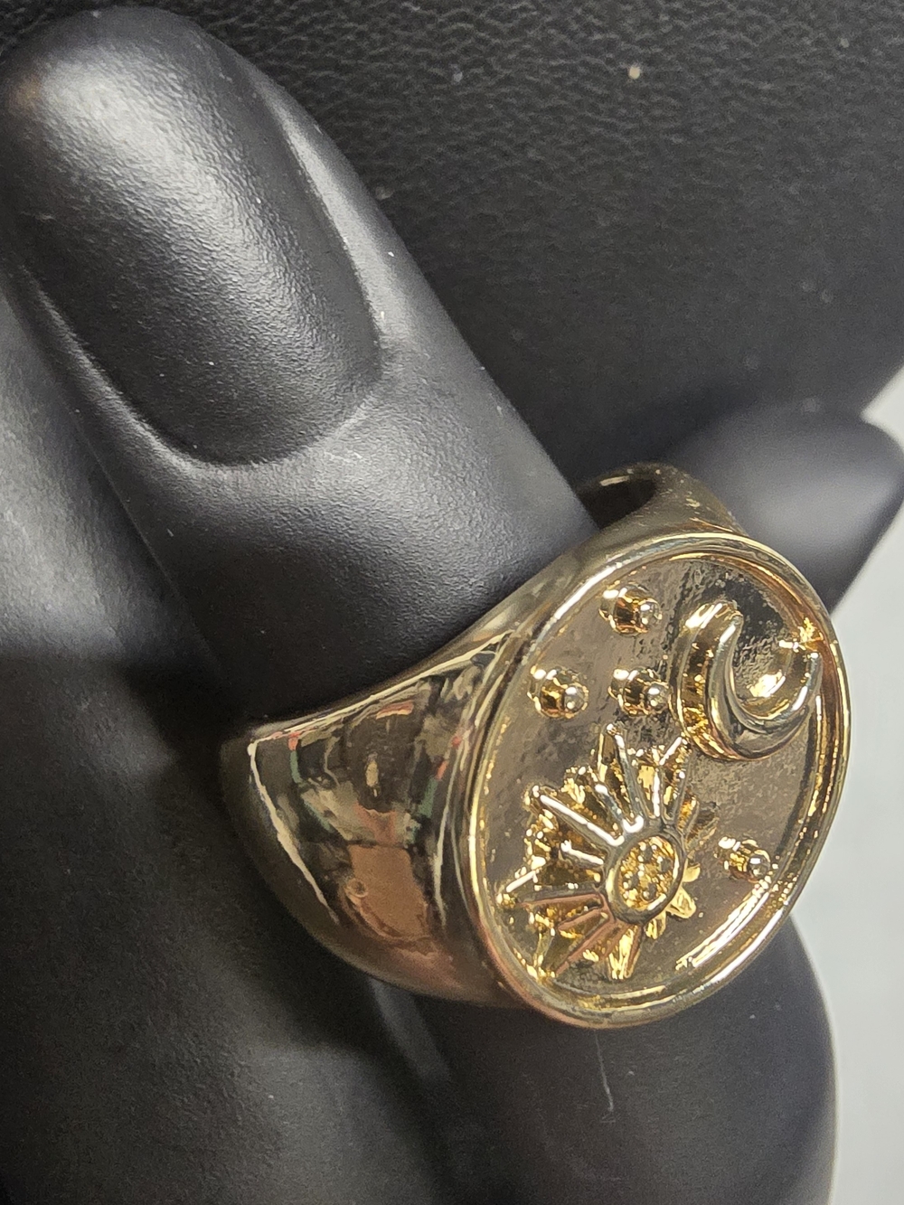 Gold-Tone Sun & Moon Signet Ring - Men's Fashion Ring